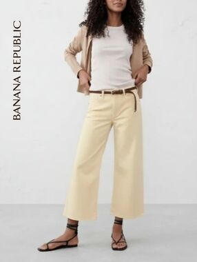 Sz 28 Banana Republic Women's Yellow High-Rise Wide-Leg Cropped Jeans